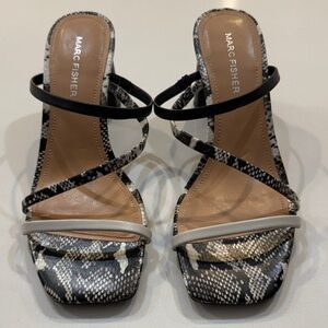 Marc Fisher Snakeskin Strappy Heels - Black and Gray